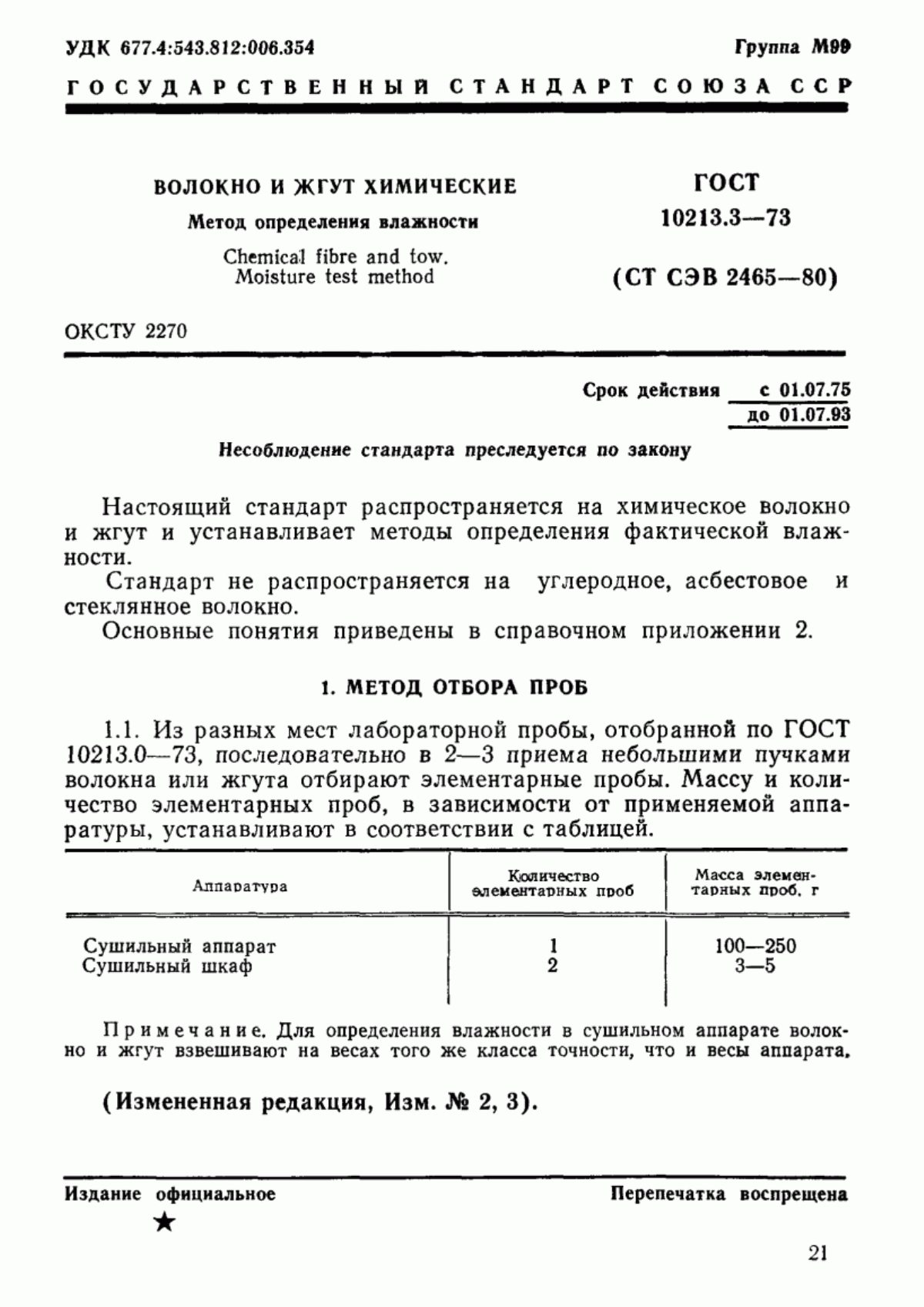 Обложка ГОСТ 10213.3-73 Волокно и жгут химические. Метод определения влажности