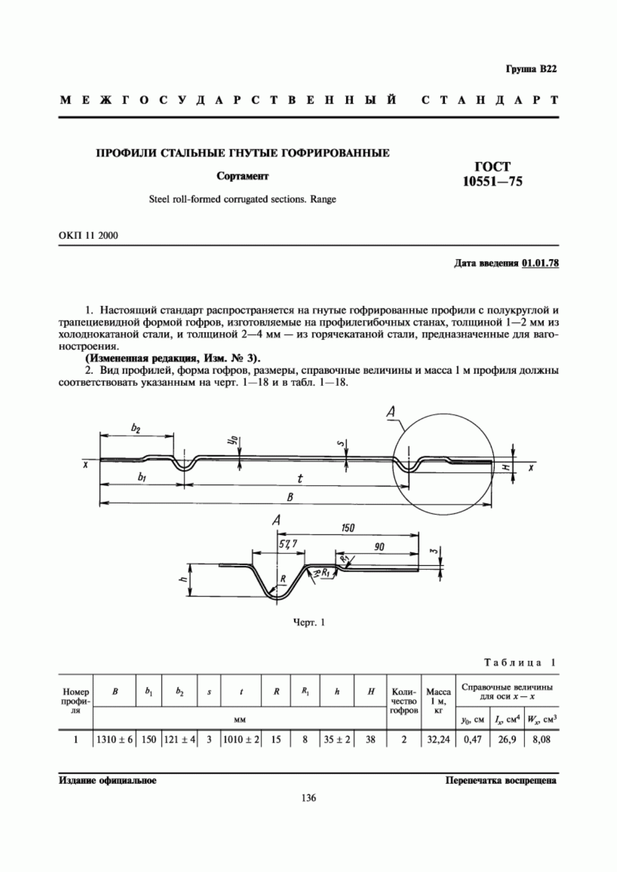 Обложка ГОСТ 10551-75 Профили стальные гнутые гофрированные. Сортамент