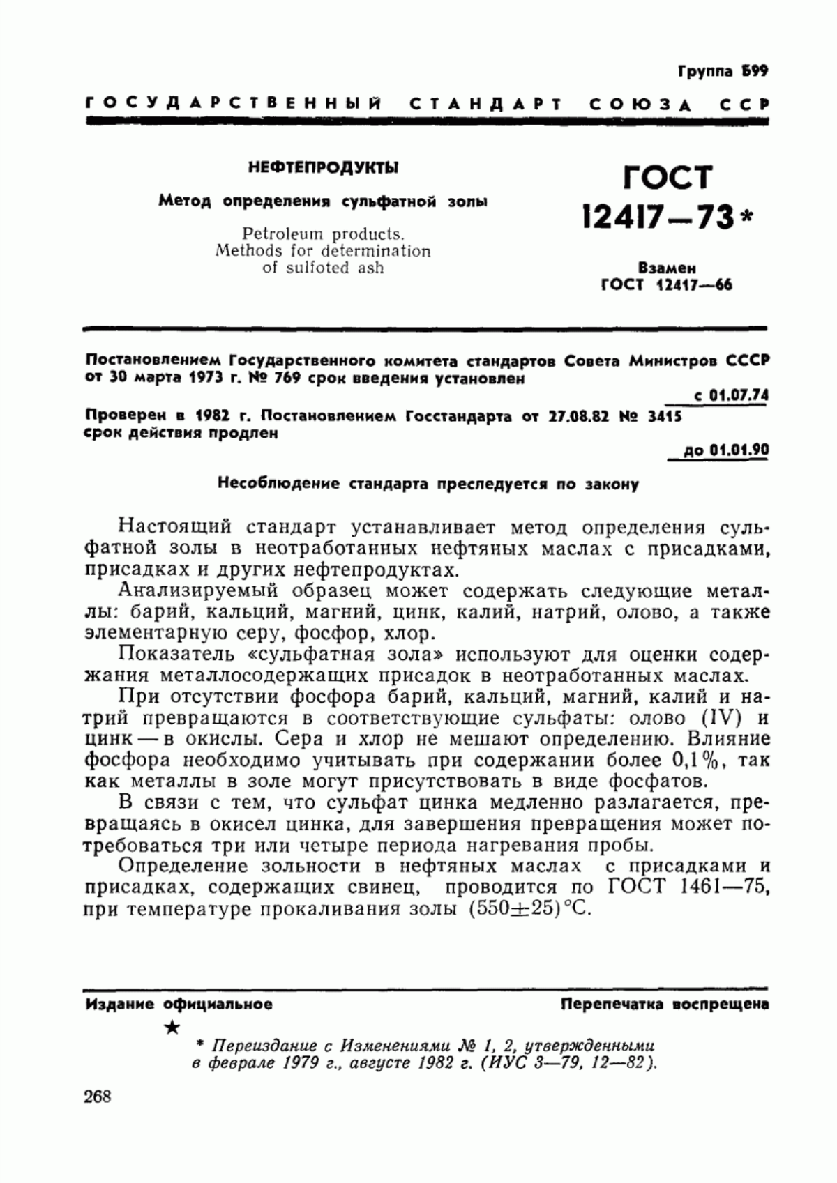 Обложка ГОСТ 12417-73 Нефтепродукты. Метод определения сульфатной золы