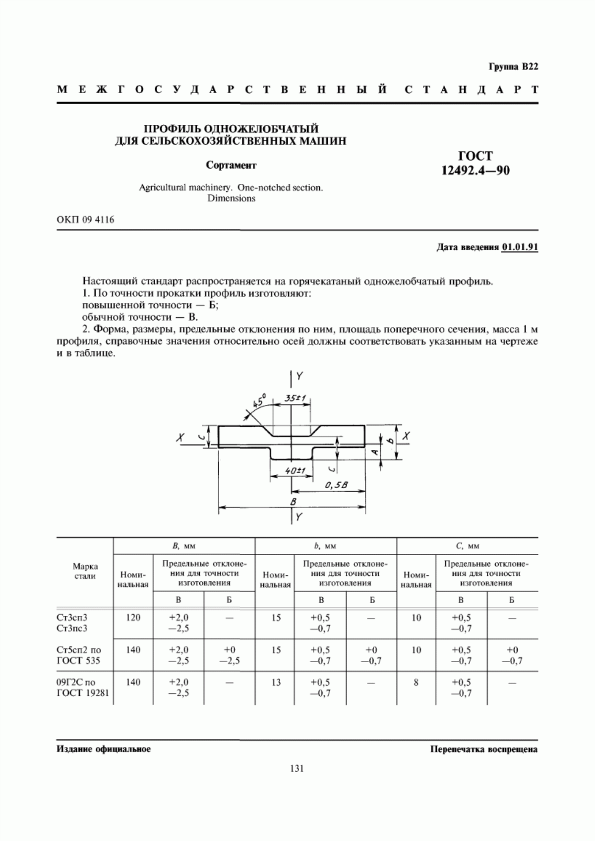 Обложка ГОСТ 12492.4-90 Профиль одножелобчатый для сельскохозяйственных машин. Сортамент