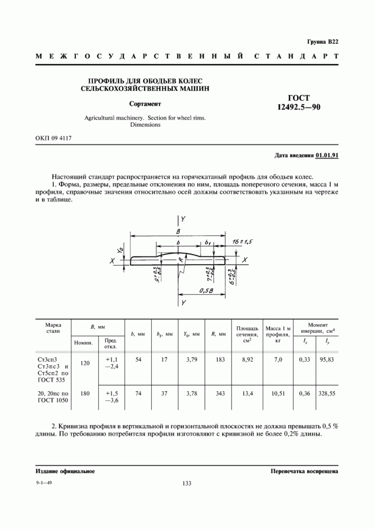 Обложка ГОСТ 12492.5-90 Профиль для ободьев колес сельскохозяйственных машин. Сортамент