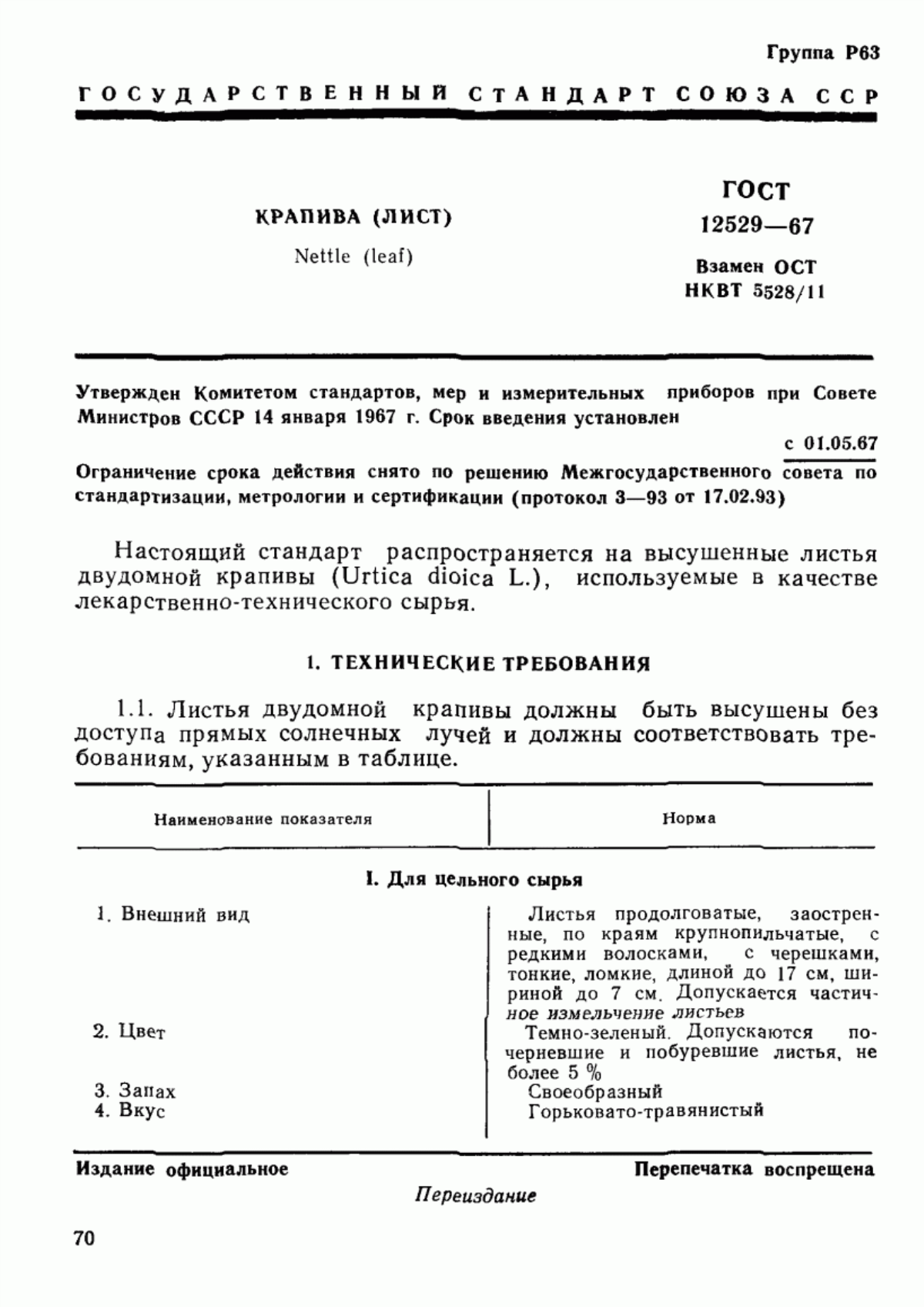 Обложка ГОСТ 12529-67 Крапива (лист)