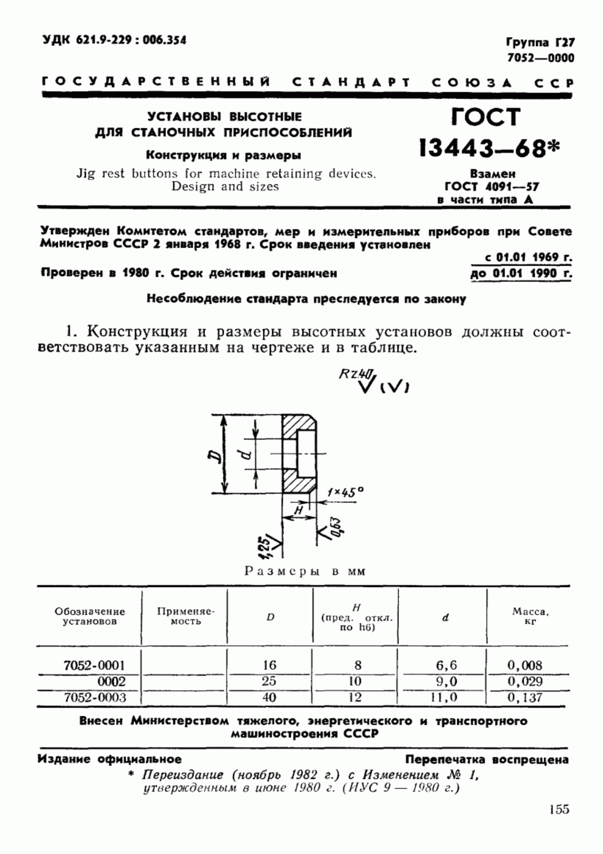 Обложка ГОСТ 13443-68 Установы высотные для станочных приспособлений. Конструкция