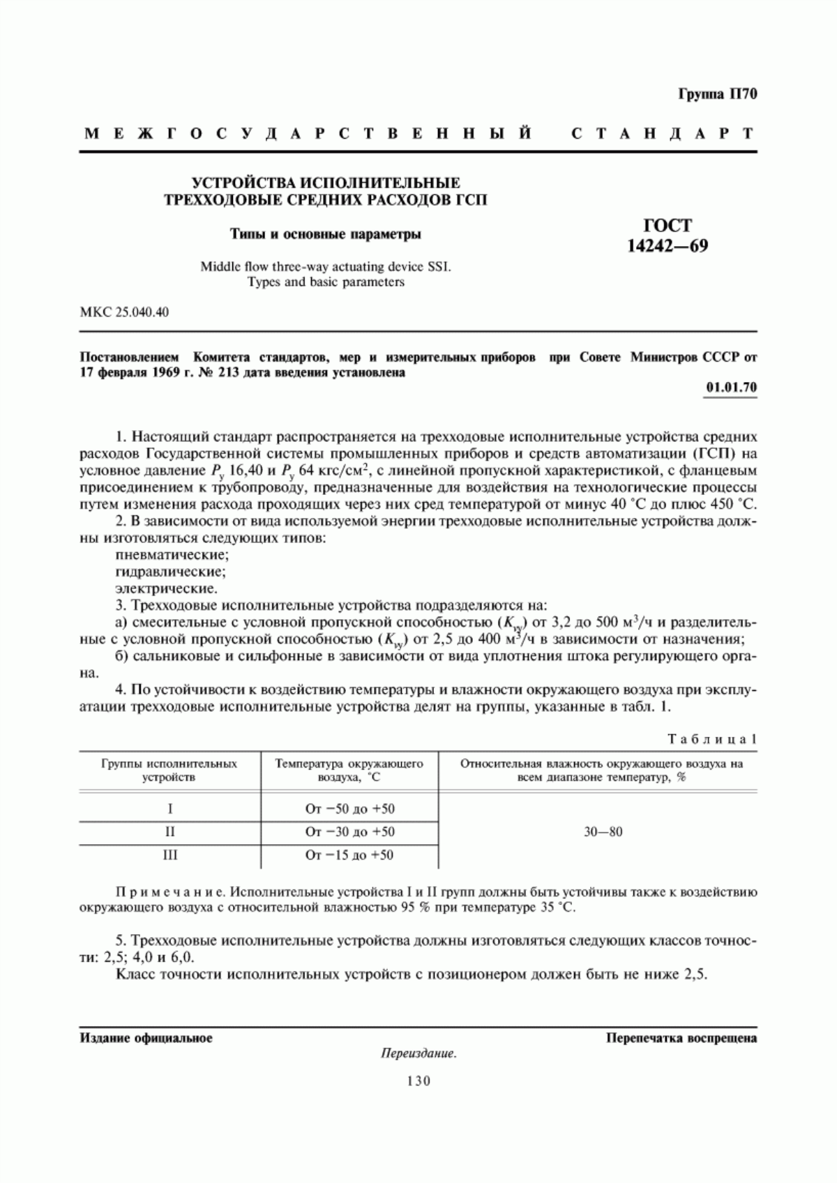 Обложка ГОСТ 14242-69 Устройства исполнительные трехходовые средних расходов ГСП. Типы и основные параметры