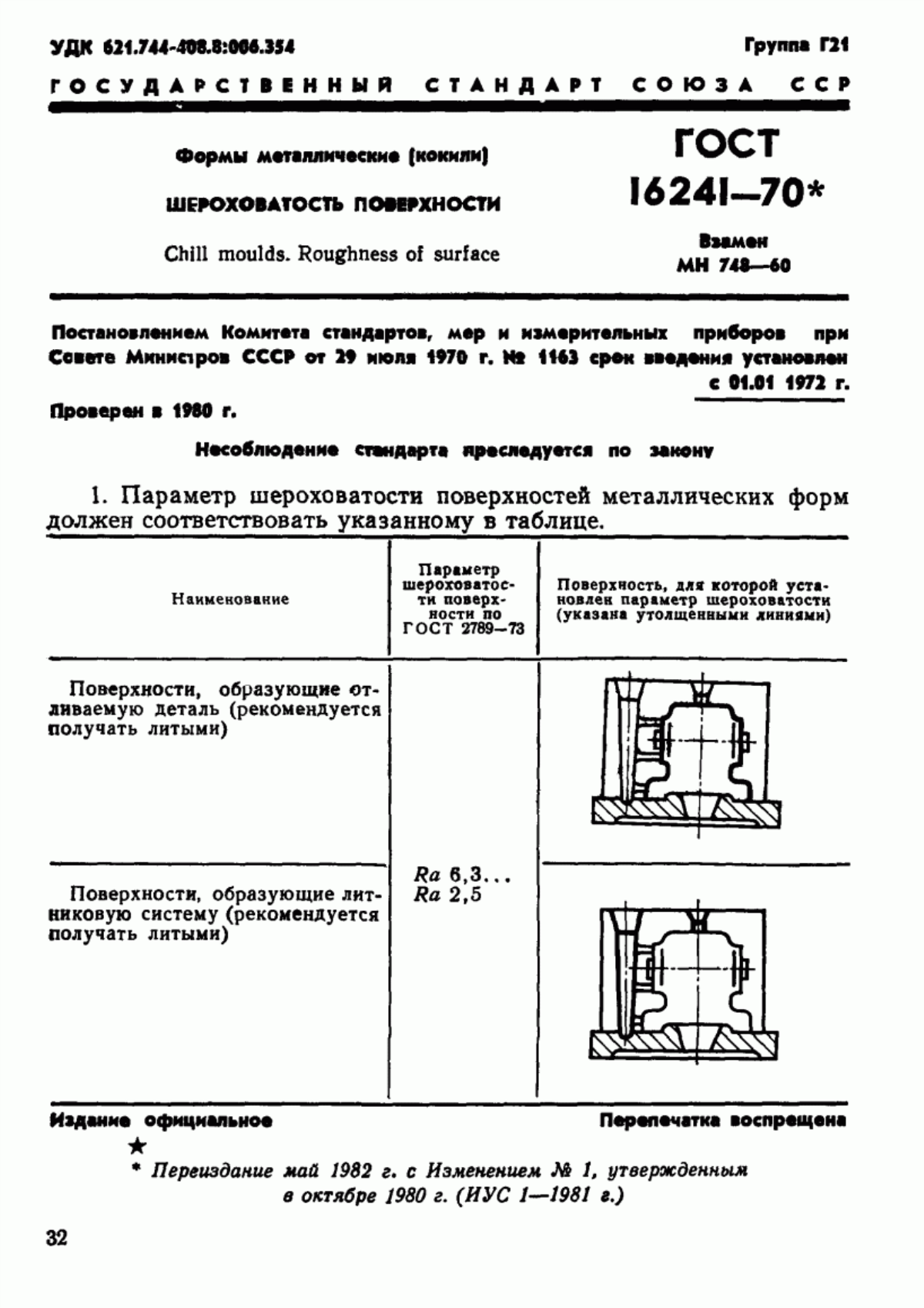 Обложка ГОСТ 16241-70 Формы металлические (кокили). Шероховатость поверхности