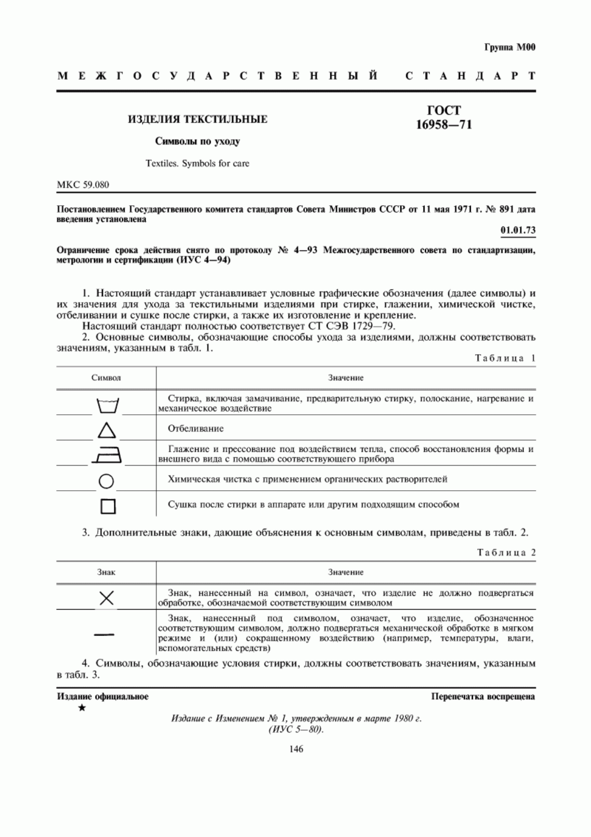 Обложка ГОСТ 16958-71 Изделия текстильные. Символы по уходу