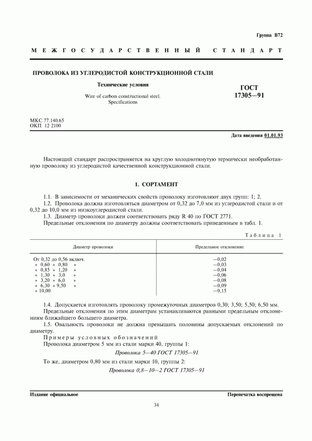 Обложка ГОСТ 17305-91 Проволока из углеродистой конструкционной стали. Технические условия