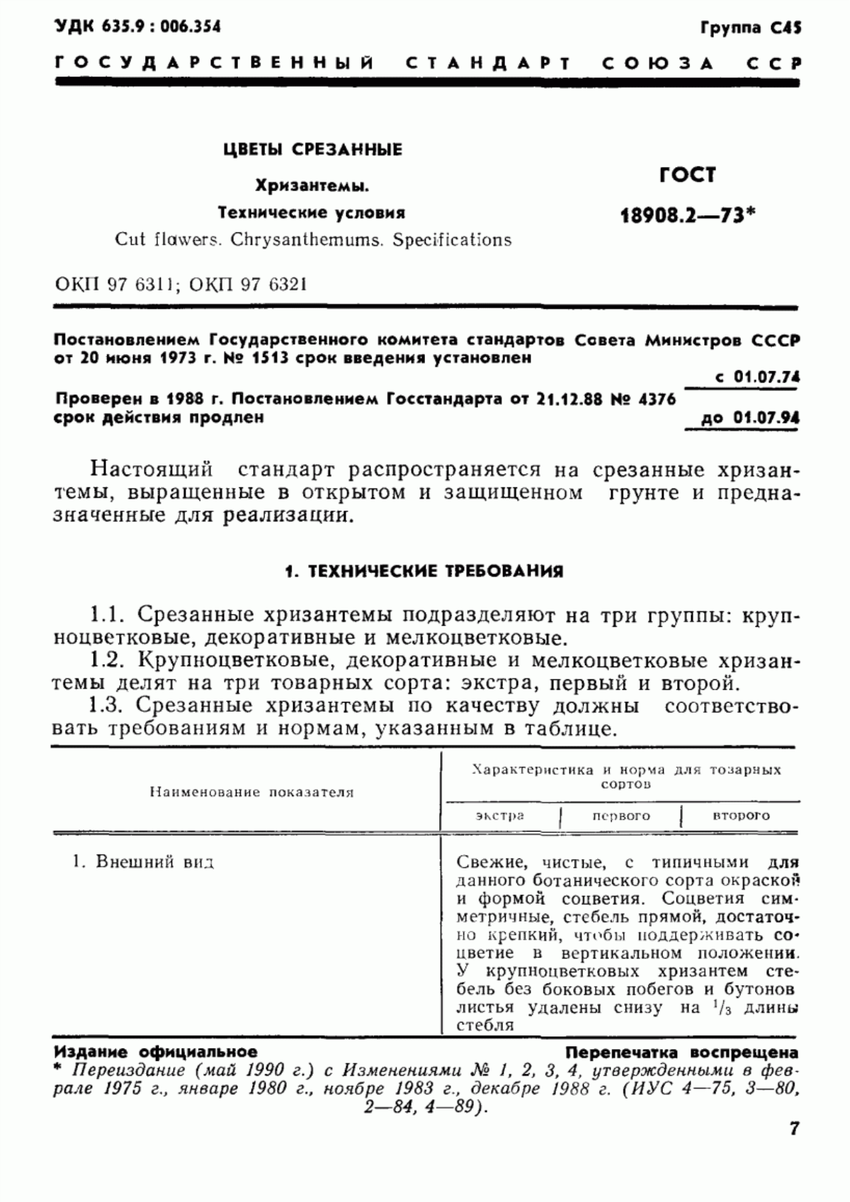 Обложка ГОСТ 18908.2-73 Цветы срезанные. Хризантемы. Технические условия