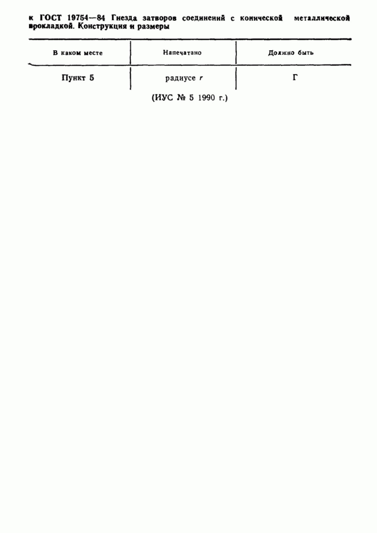 Обложка ГОСТ 19754-84 Гнезда затворов соединений с конической металлической прокладкой. Конструкция и размеры