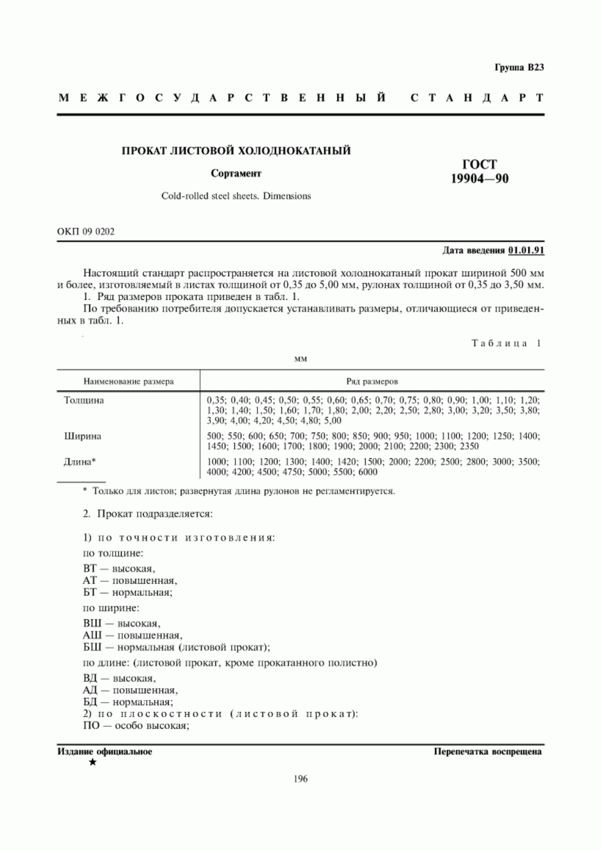 Обложка ГОСТ 19904-90 Прокат листовой холоднокатаный. Сортамент