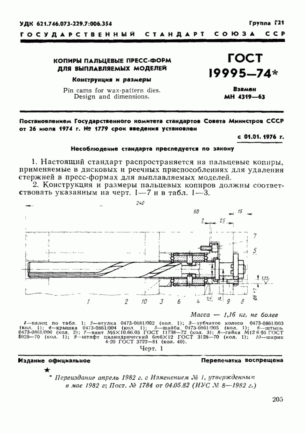 Обложка ГОСТ 19995-74 Копиры пальцевые пресс-форм для выплавляемых моделей. Конструкция и размеры