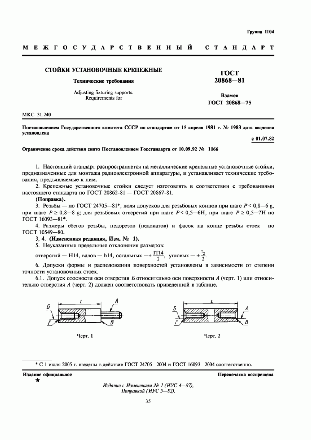 Обложка ГОСТ 20868-81 Стойки установочные крепежные. Технические требования