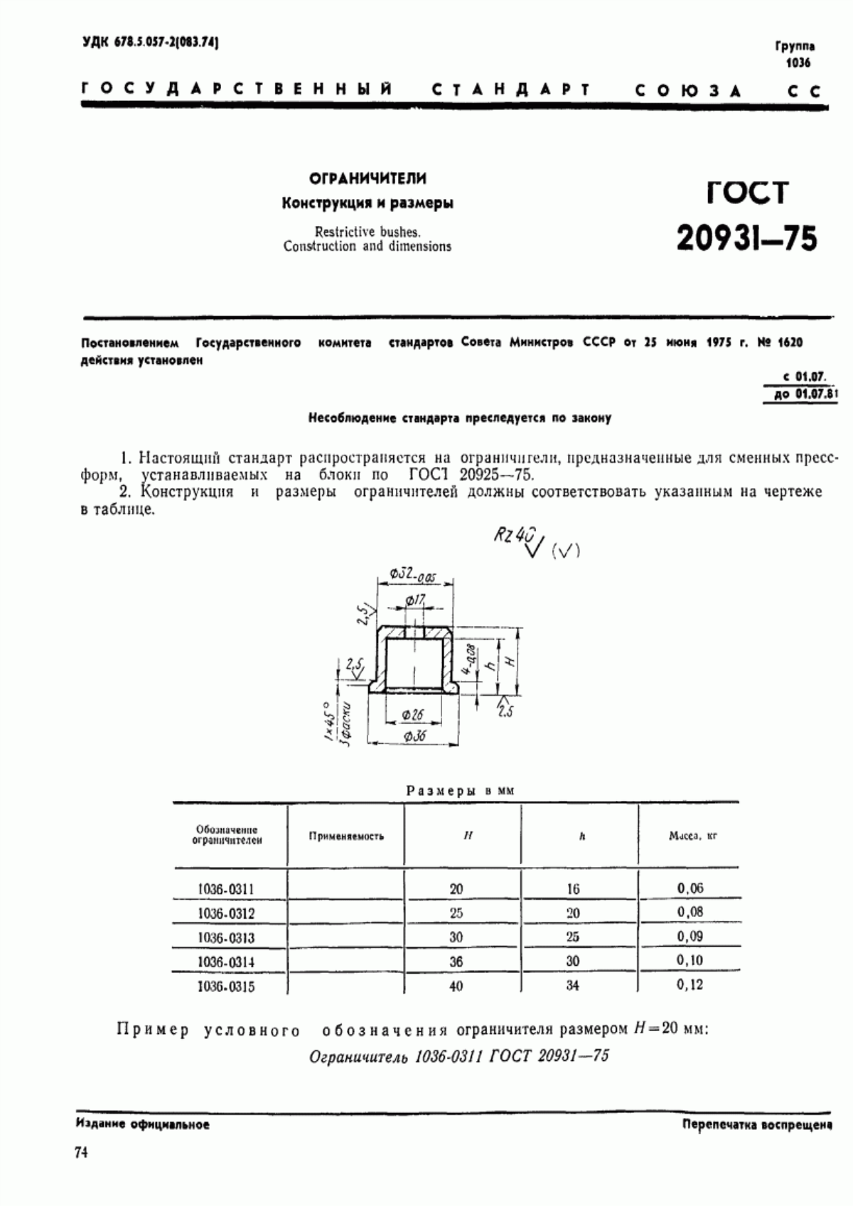 Обложка ГОСТ 20931-75 Ограничители. Конструкция и размеры