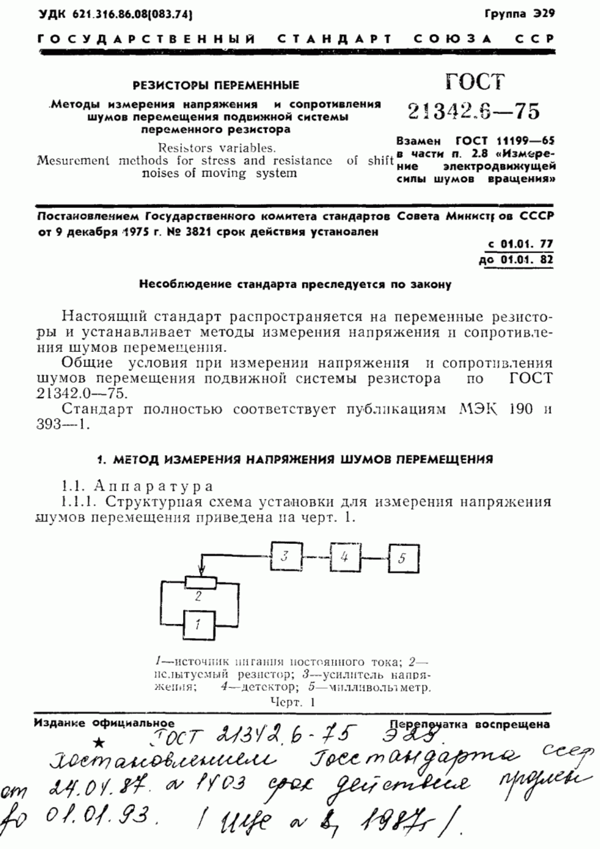 Обложка ГОСТ 21342.6-75 Резисторы переменные. Методы контроля шумов перемещения подвижной системы