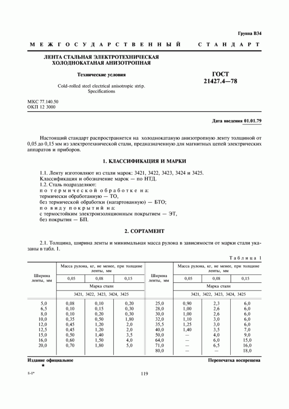 Обложка ГОСТ 21427.4-78 Лента стальная электротехническая холоднокатаная анизотропная. Технические условия