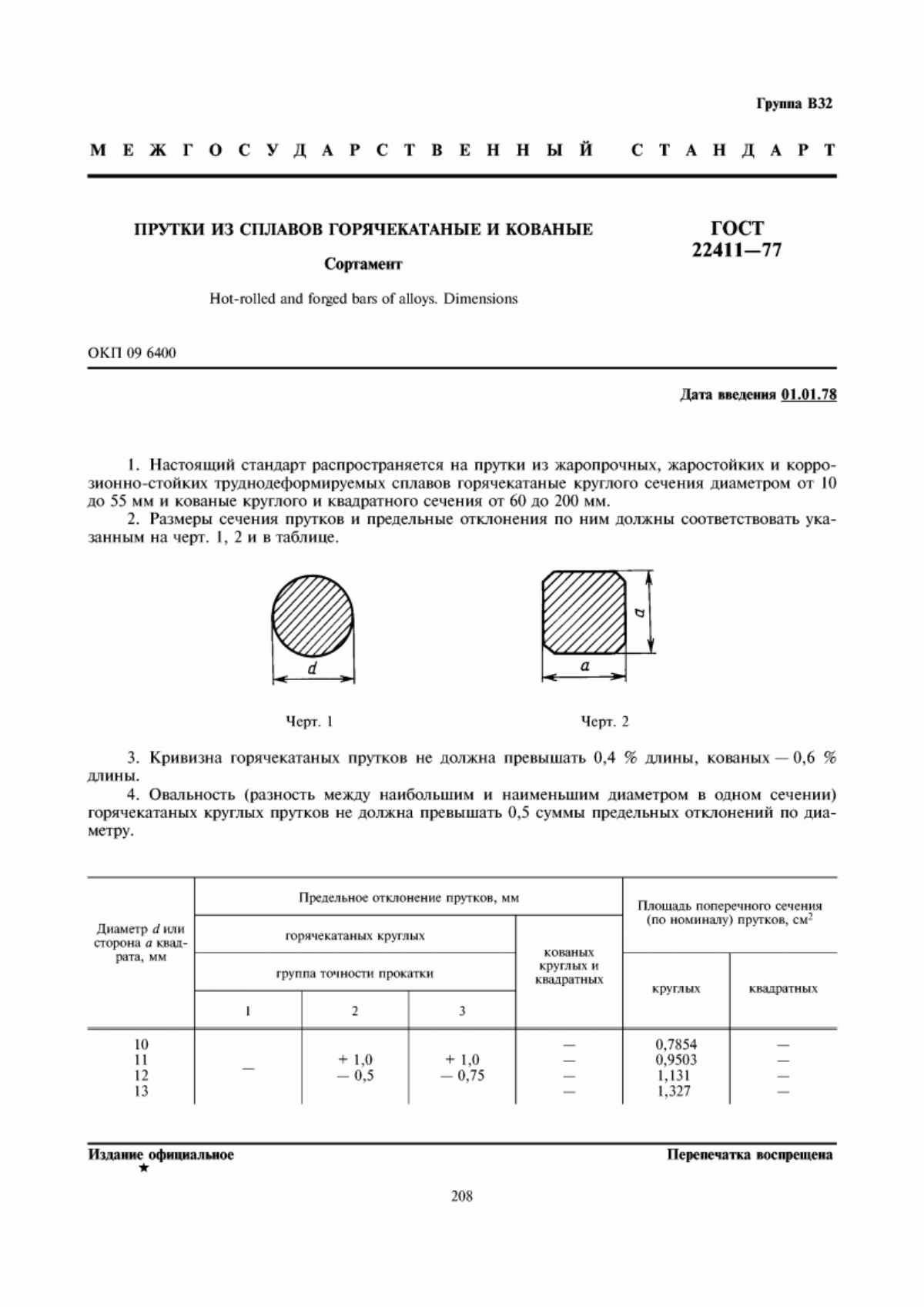 Обложка ГОСТ 22411-77 Прутки из сплавов горячекатаные и кованые. Сортамент