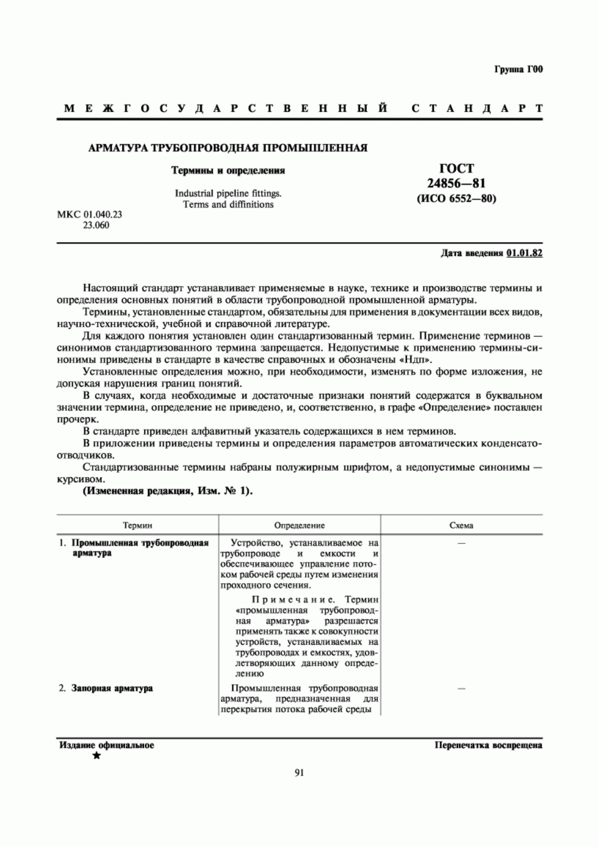 Обложка ГОСТ 24856-81 Арматура трубопроводная промышленная. Термины и определения