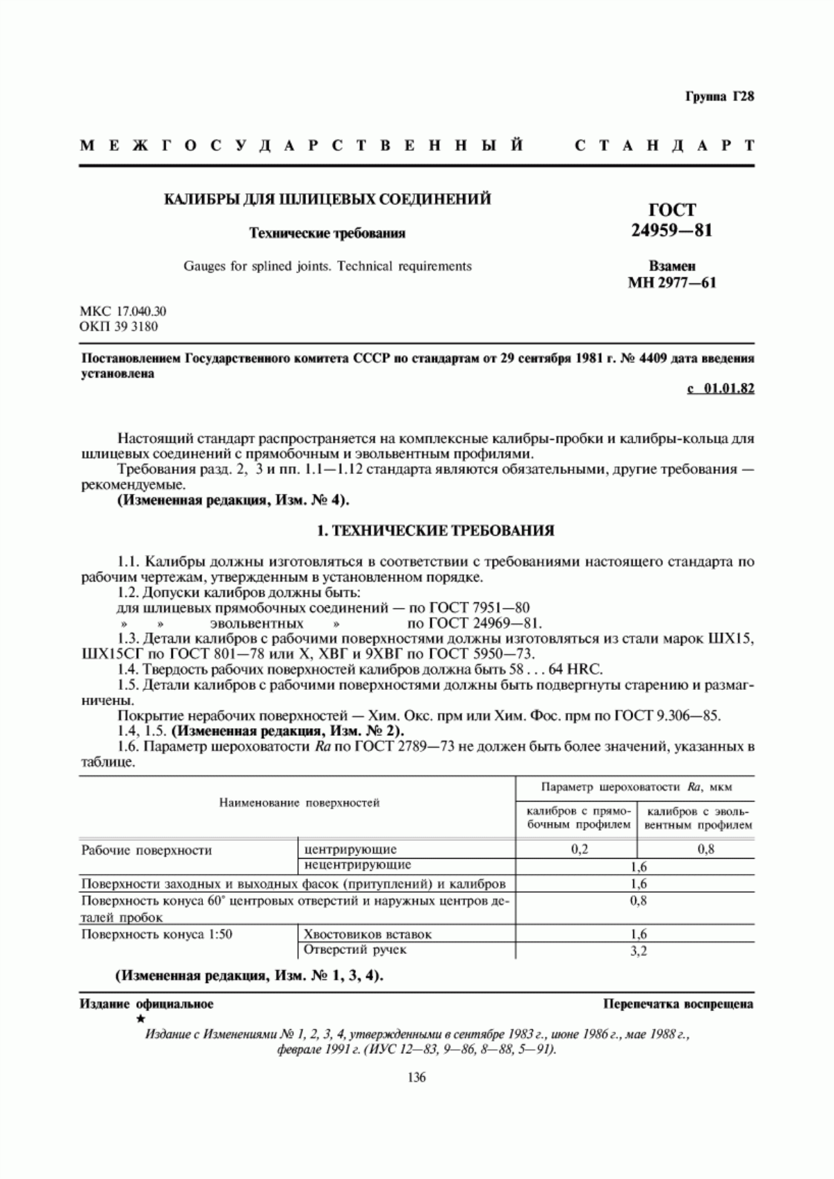 Обложка ГОСТ 24959-81 Калибры для шлицевых соединений. Технические условия