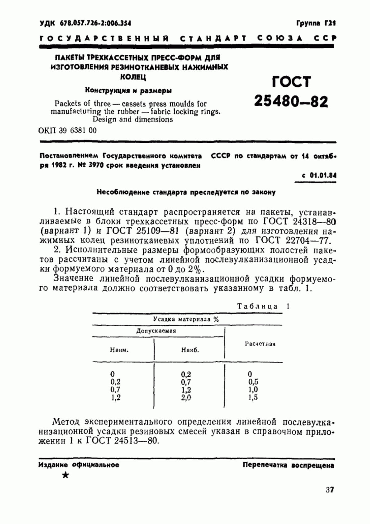 Обложка ГОСТ 25480-82 Пакеты трехкассетных пресс-форм для изготовления резинотканевых нажимных колец. Конструкция и размеры