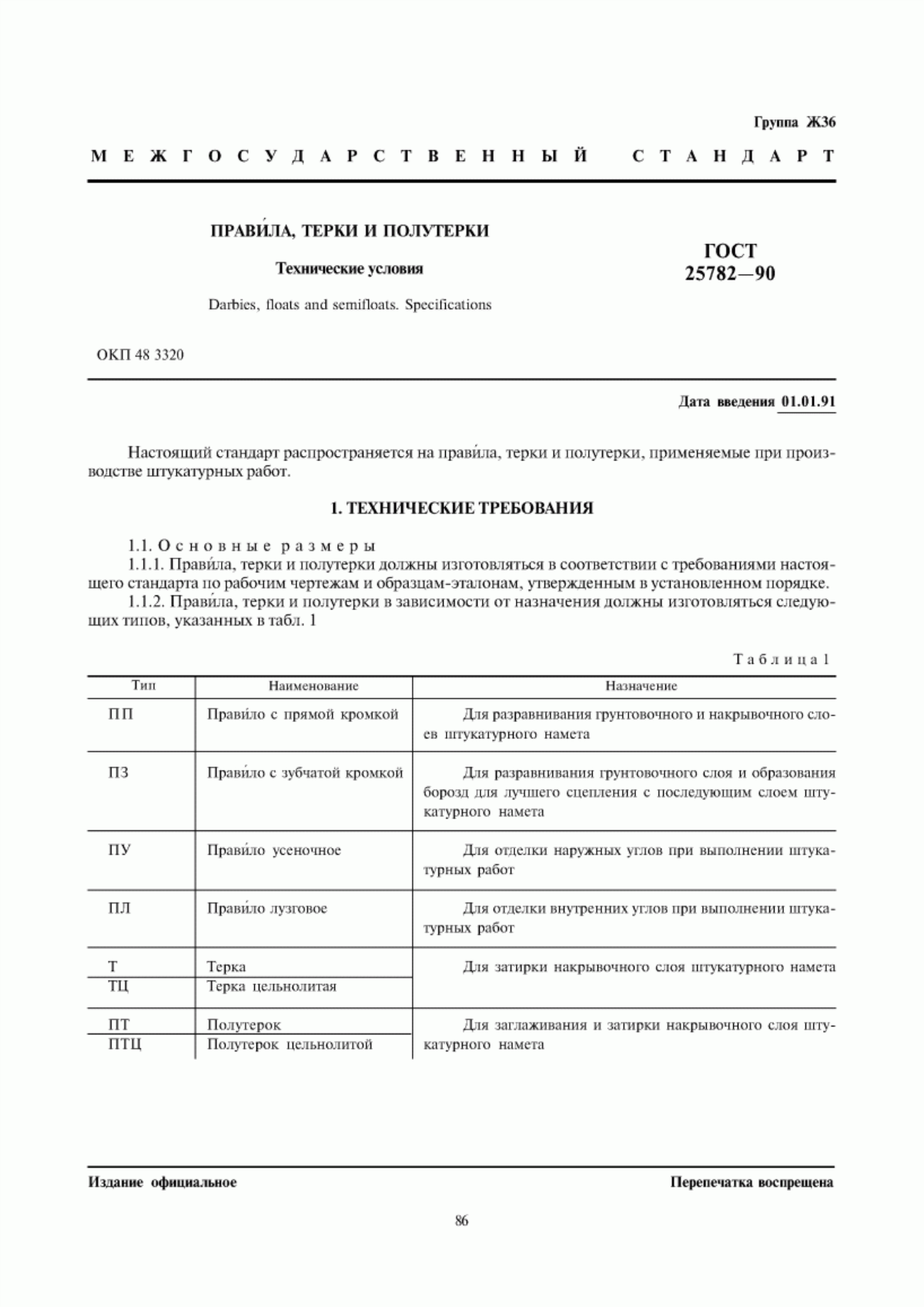 Обложка ГОСТ 25782-90 Правила, терки и полутерки. Технические условия