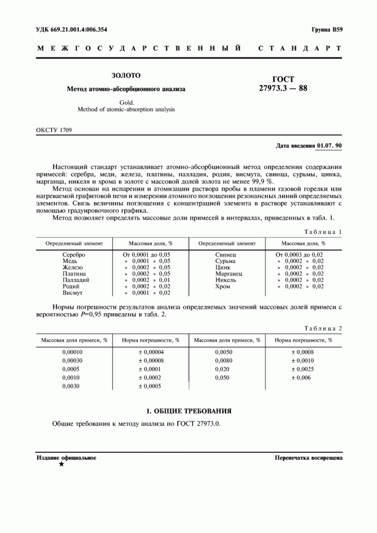 Обложка ГОСТ 27973.3-88 Золото. Метод атомно-абсорбционного анализа