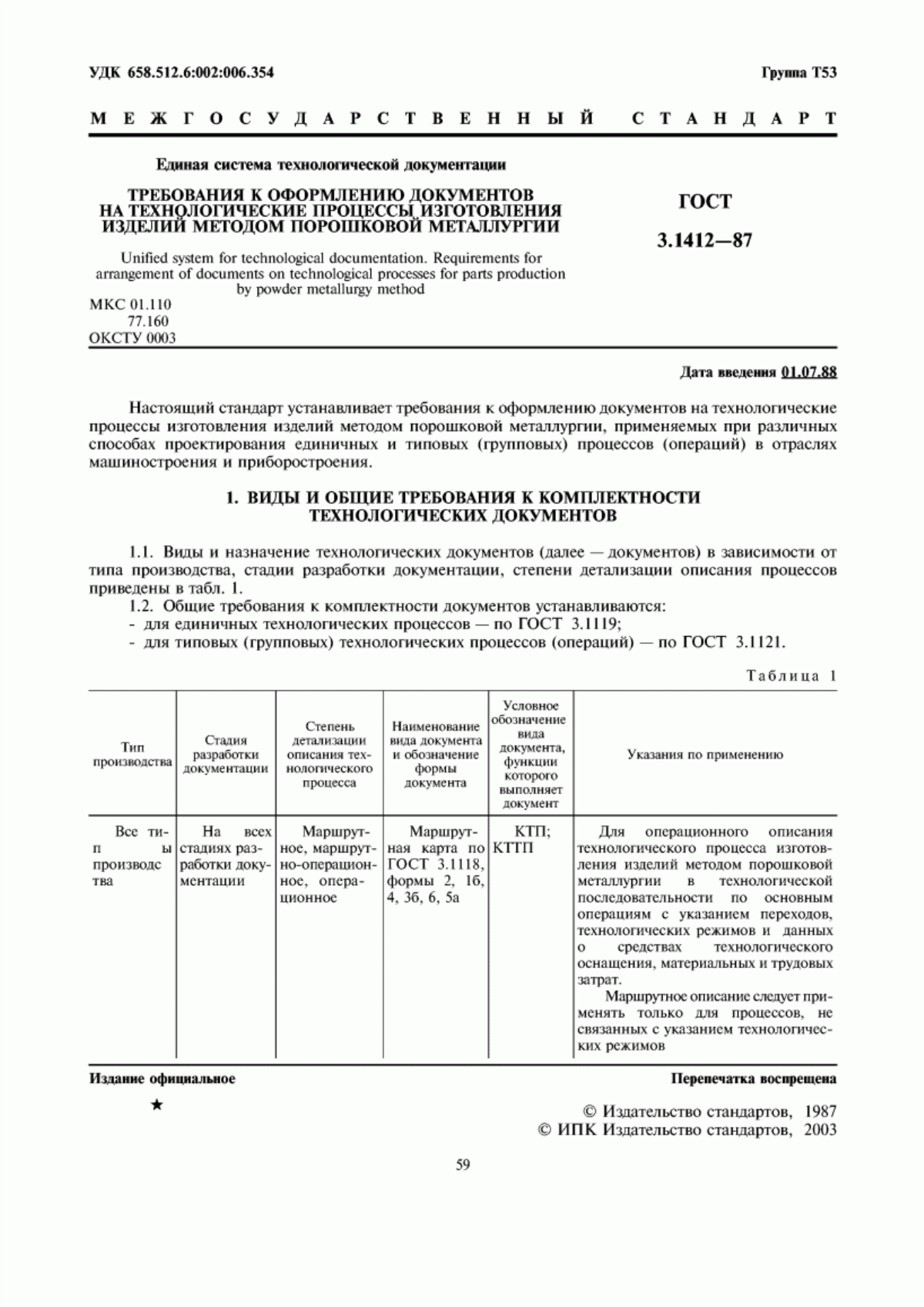 Обложка ГОСТ 3.1412-87 Единая система технологической документации. Требования к оформлению документов на технологические процессы изготовления изделий методом порошковой металлургии