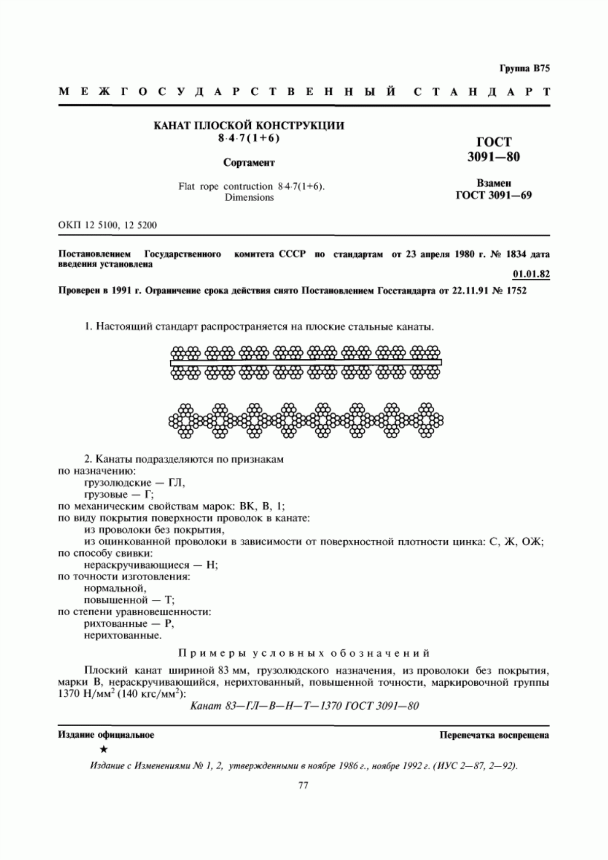 Обложка ГОСТ 3091-80 Канат плоской конструкции 8х4х7(1+6). Сортамент