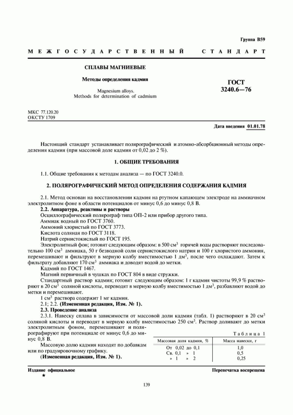 Обложка ГОСТ 3240.6-76 Сплавы магниевые. Методы определения кадмия