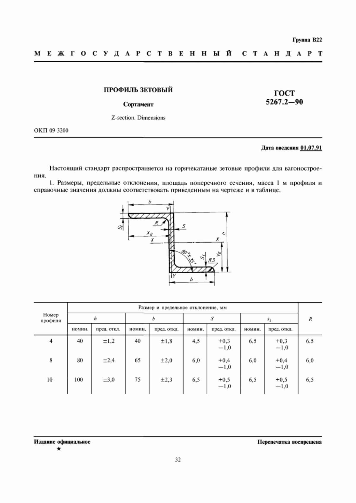 Обложка ГОСТ 5267.2-90 Профиль зетовый. Сортамент