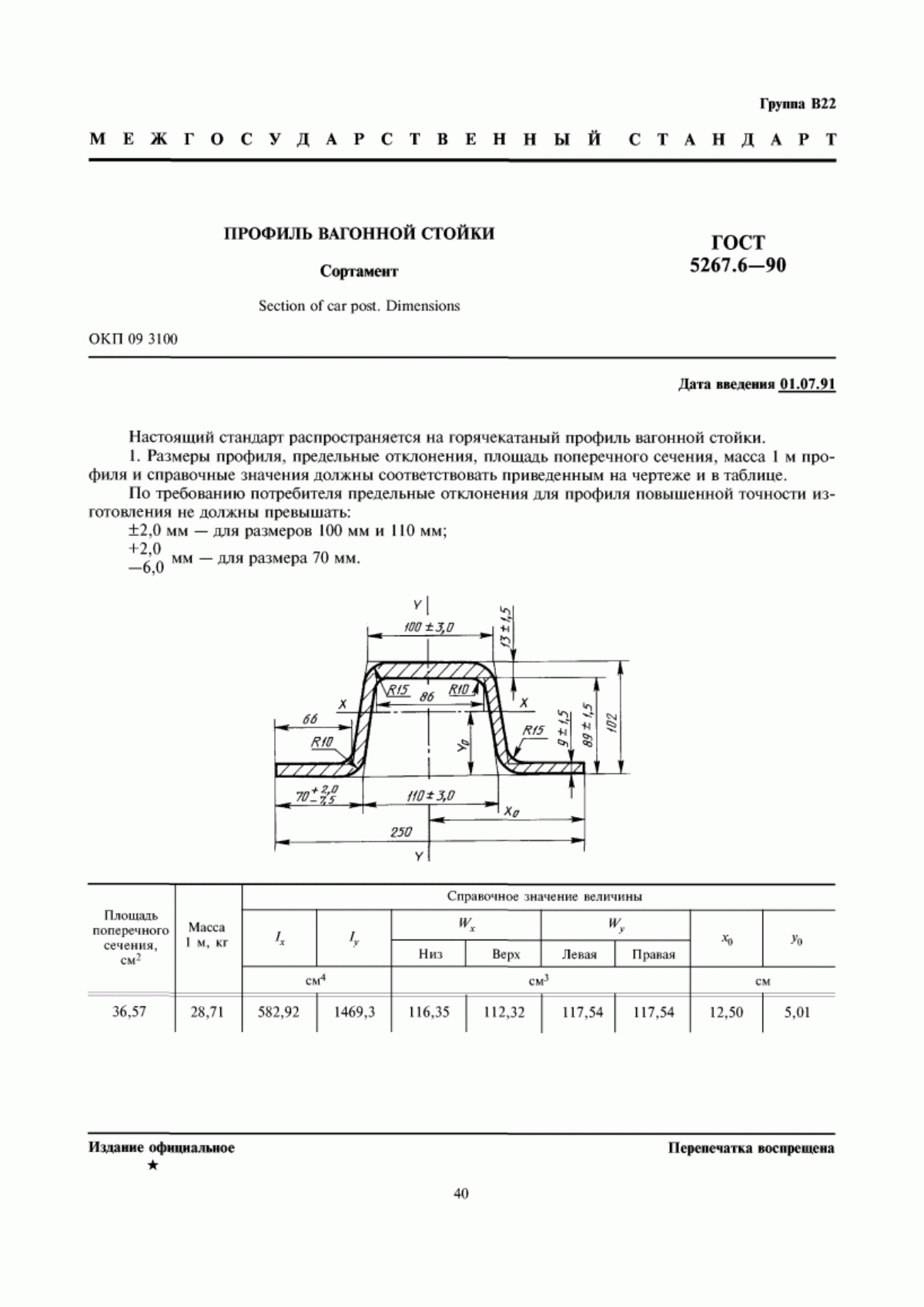 Обложка ГОСТ 5267.6-90 Профиль вагонной стойки. Сортамент