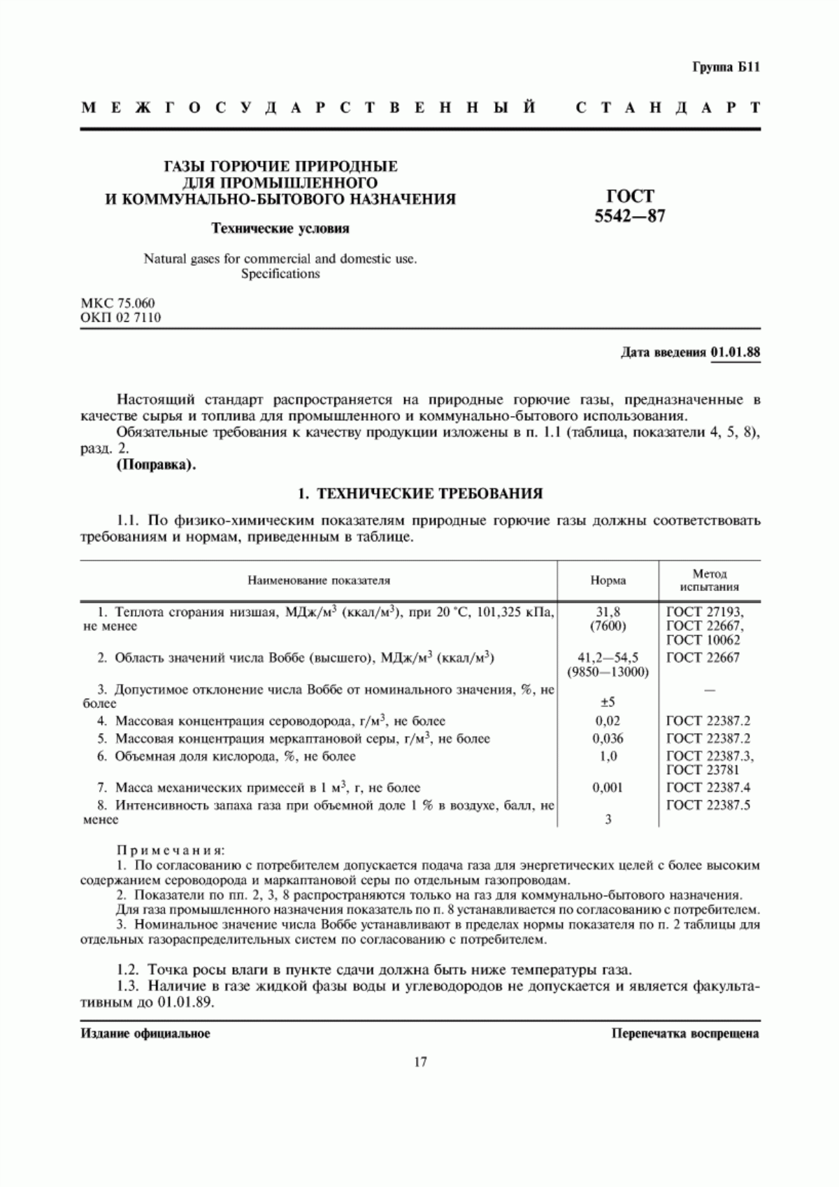 Обложка ГОСТ 5542-87 Газы горючие природные для промышленного и коммунально-бытового назначения. Технические условия