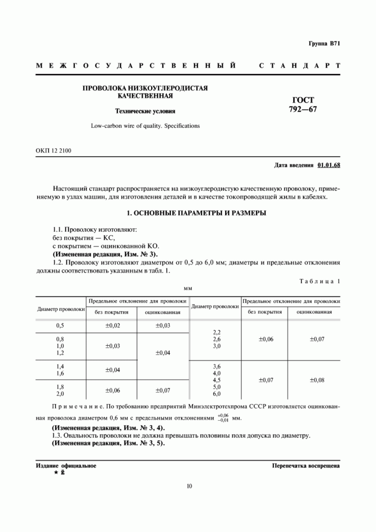 Обложка ГОСТ 792-67 Проволока низкоуглеродистая качественная. Технические условия