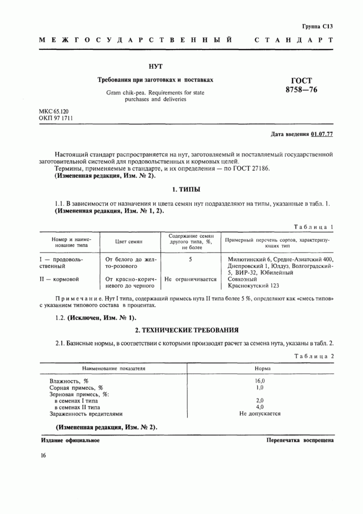 Обложка ГОСТ 8758-76 Нут. Требования при заготовках и поставках